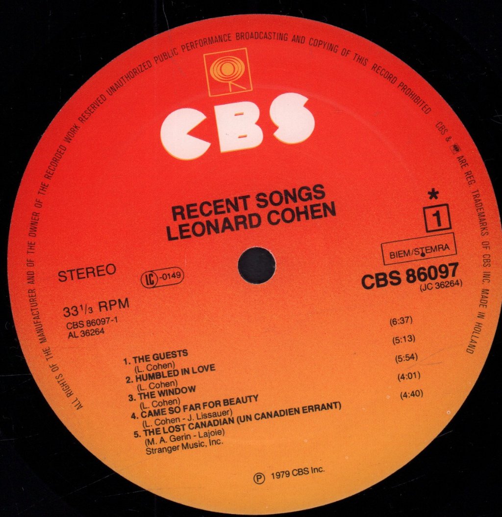 Leonard Cohen - Recent Songs - Lp