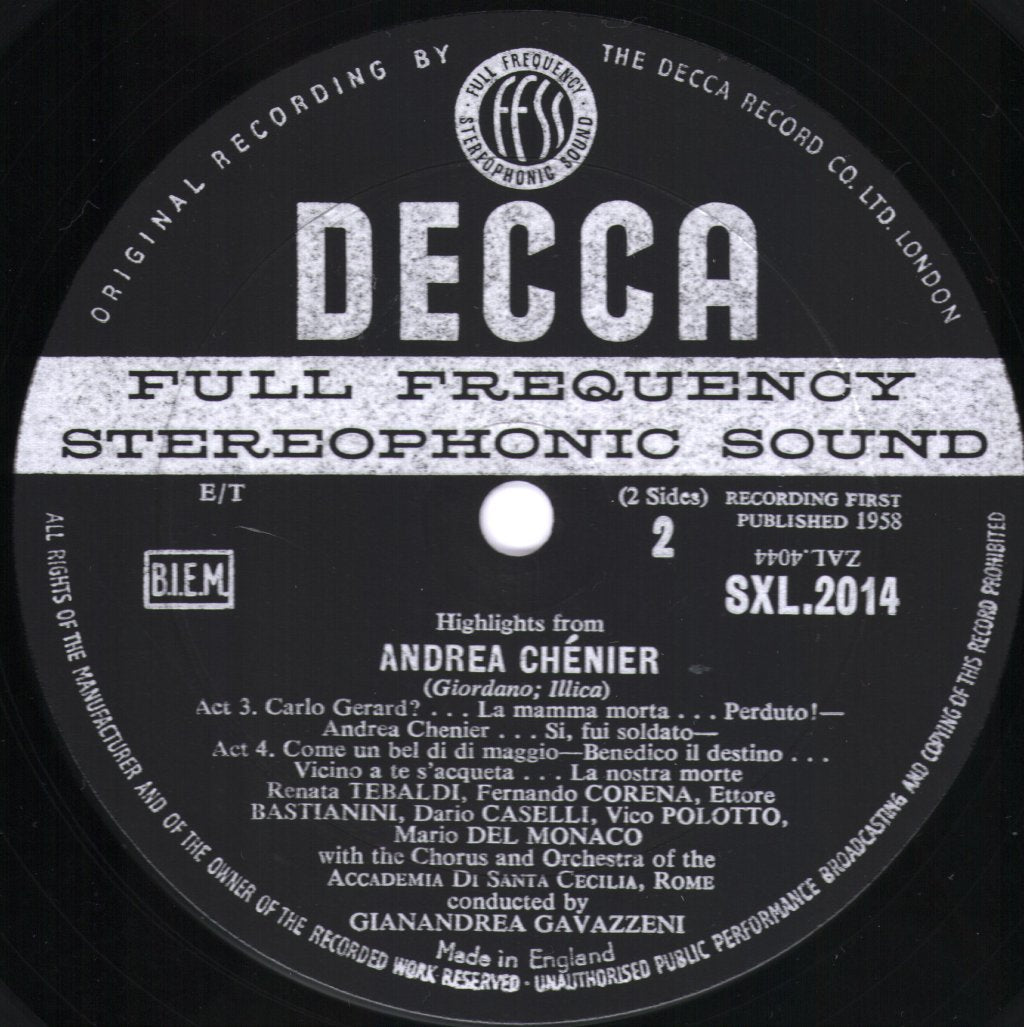 Mario Del Monaco / Renata Tebaldi / Ettore Bastianini / Gianandrea Gavazzeni - Andrea Chénier - Highlights - Lp
