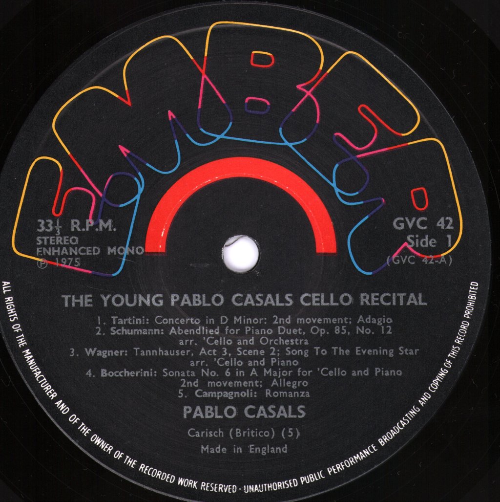 Pablo Casals - Young Pablo Casals - Cello Recital - Lp