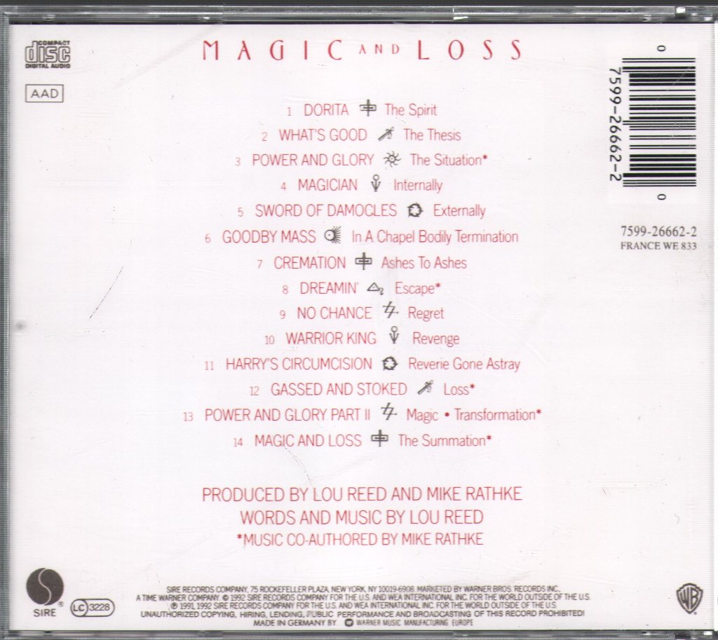 Lou Reed - Magic And Loss - Cd