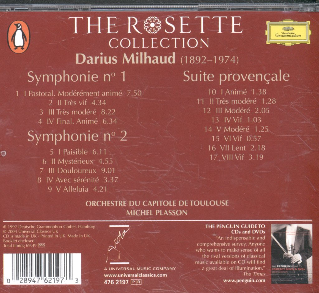 Orchestre Du Capitole De Toulouse, Michel Plasson - Milhaud - Symphonies 1 and 2 - The Rosette Collection - Cd
