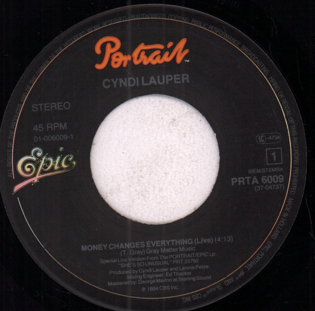 Cyndi Lauper - Money Changes Everything - 7 Inch