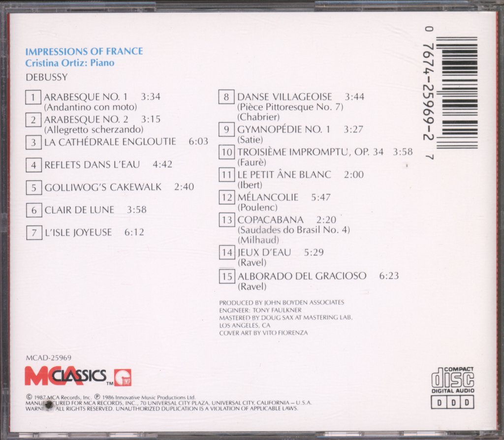 Cristina Ortiz - Impressions of France - Cd