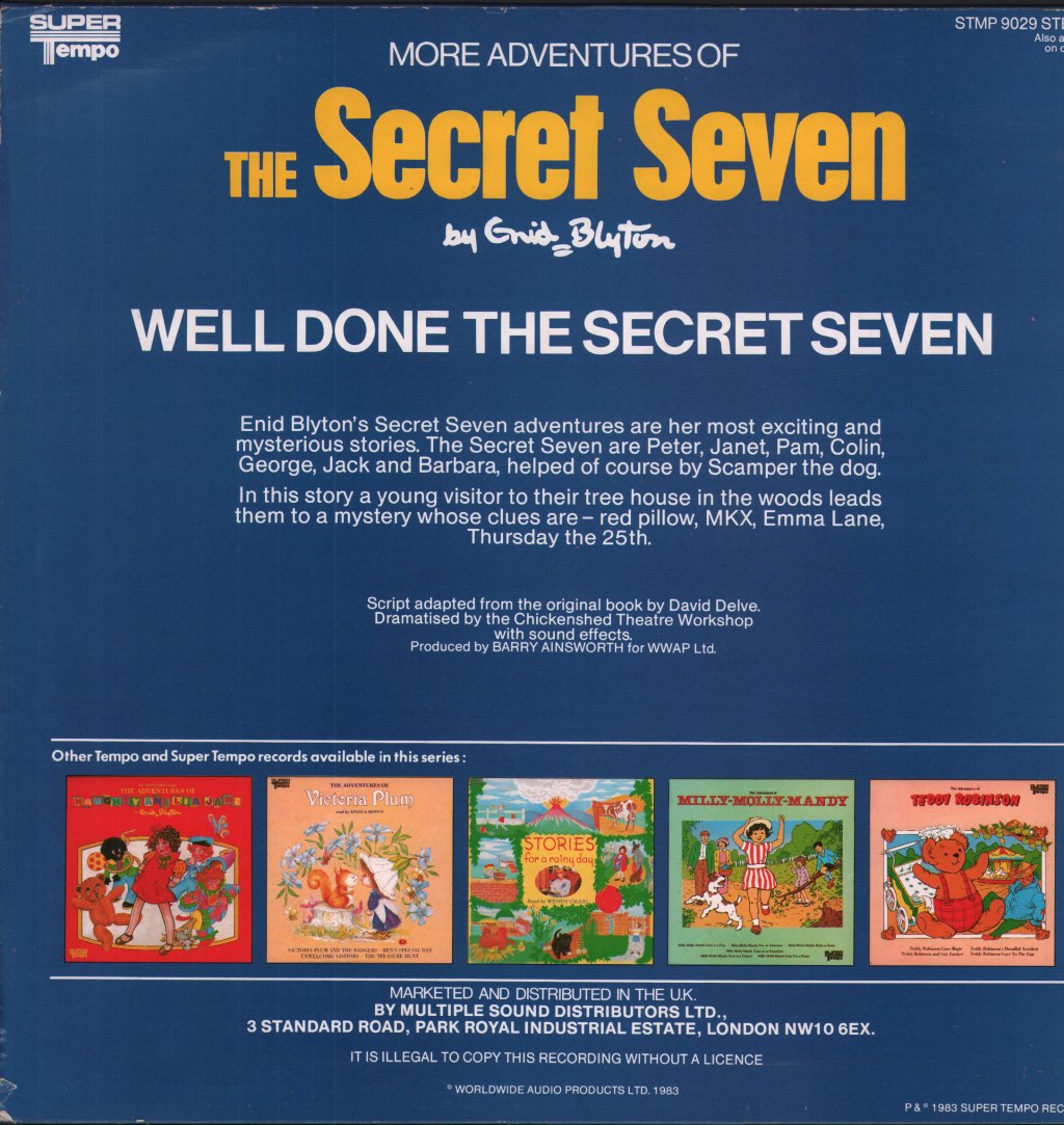 Enid Blyton - More Adventures Of The Secret Seven - Well Done The Secret Seven - Lp