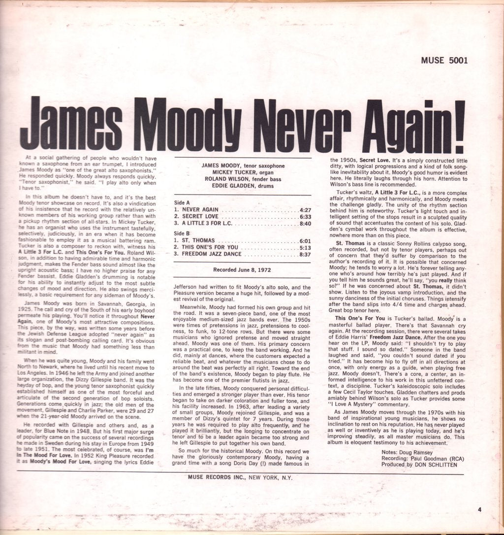 James Moody - Never Again! - Lp