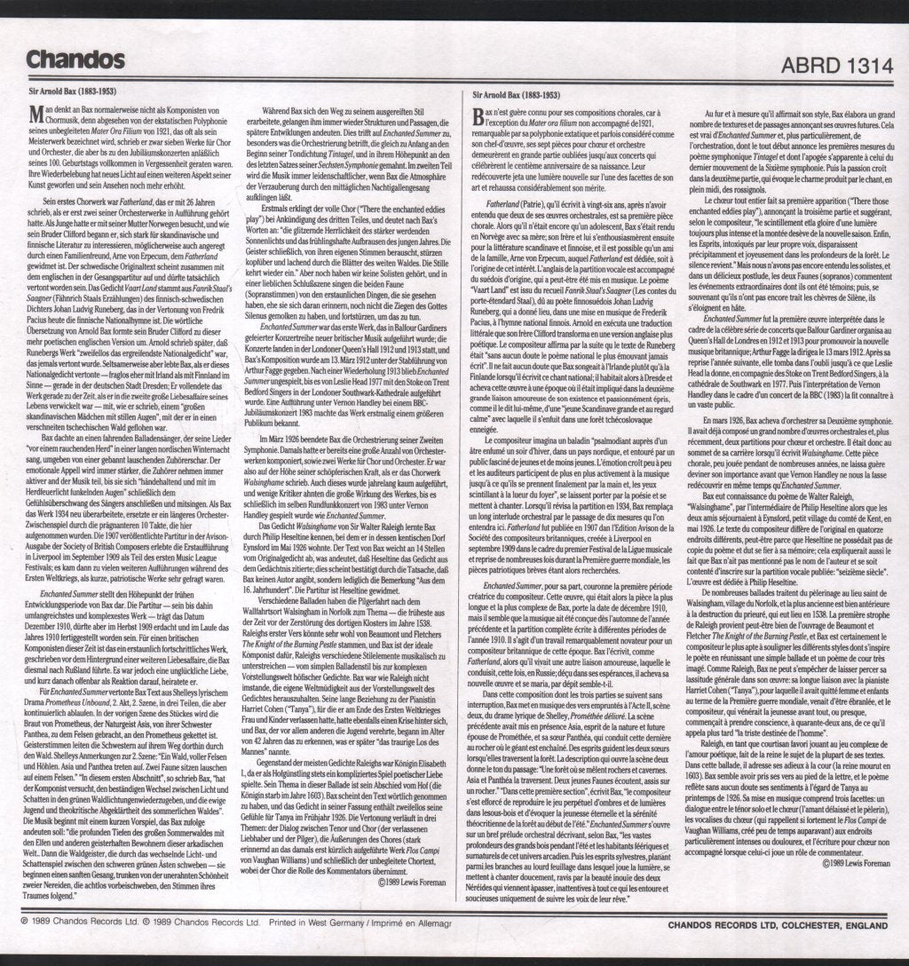 Anne Williams-King / Martyn Hill / Brighton Festival Chorus / Royal Philharmonic / Vernon Handley - Arnold Bax - Choral Works - Lp