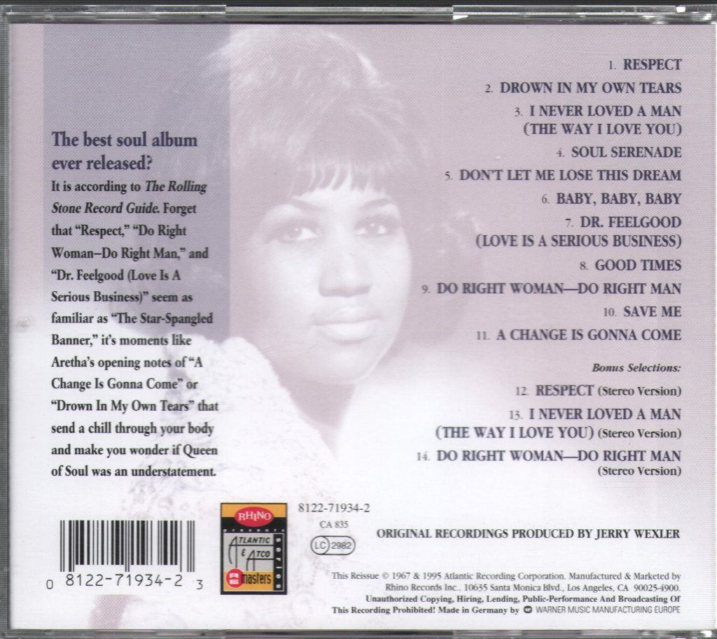 Aretha Franklin - I Never Loved A Man The Way I Love You - Cd