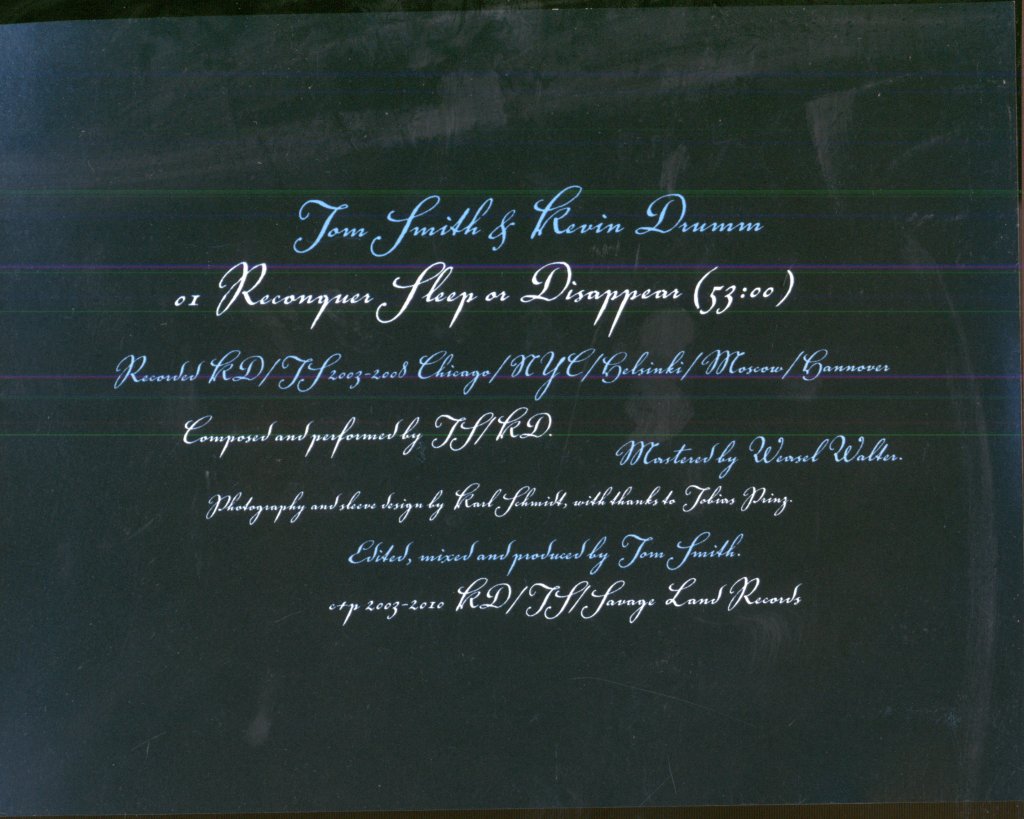 Tom Smith And Kevin Dumm - Reconquer Sleep Or Disappear CD - Cd