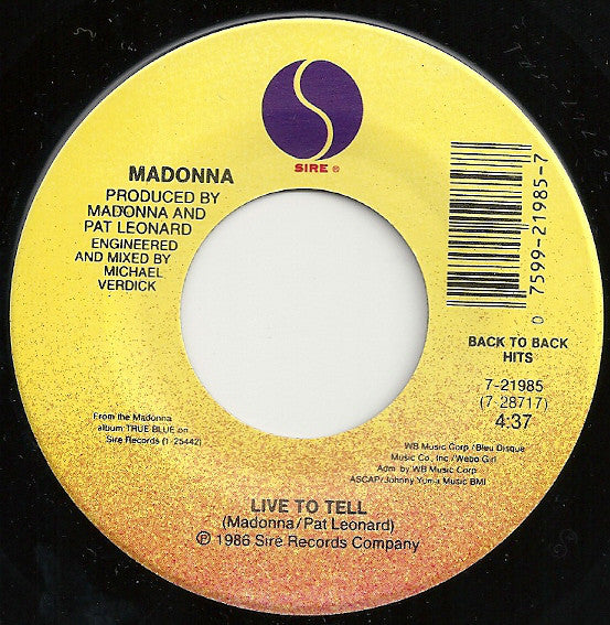 Madonna - True Blue / Live To Tell - 7 Inch