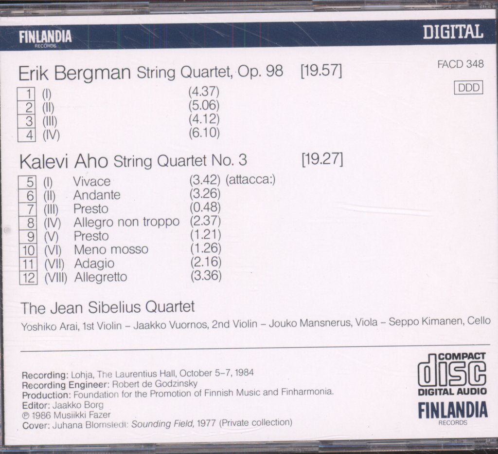 Jean Sibelius Quartet - Bergman: String Quartet, Op. 98 / Aho: String Quartet No. 3 - Cd