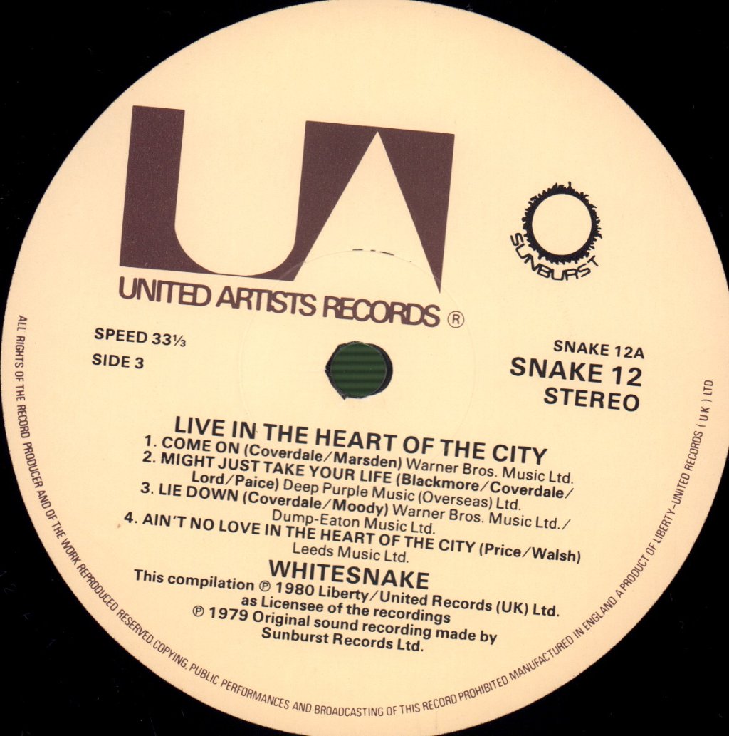 Whitesnake - Live In The Heart Of The City - Double Lp