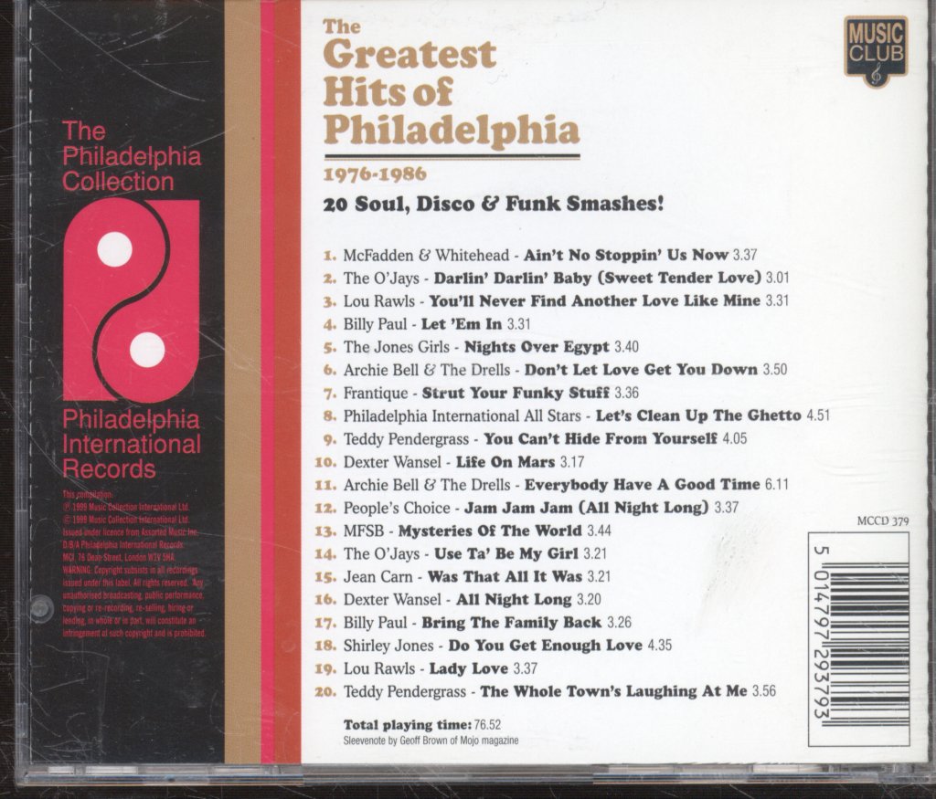 Various Artists - Greatest Hits Of Philadelphia (1976-1986) - Cd