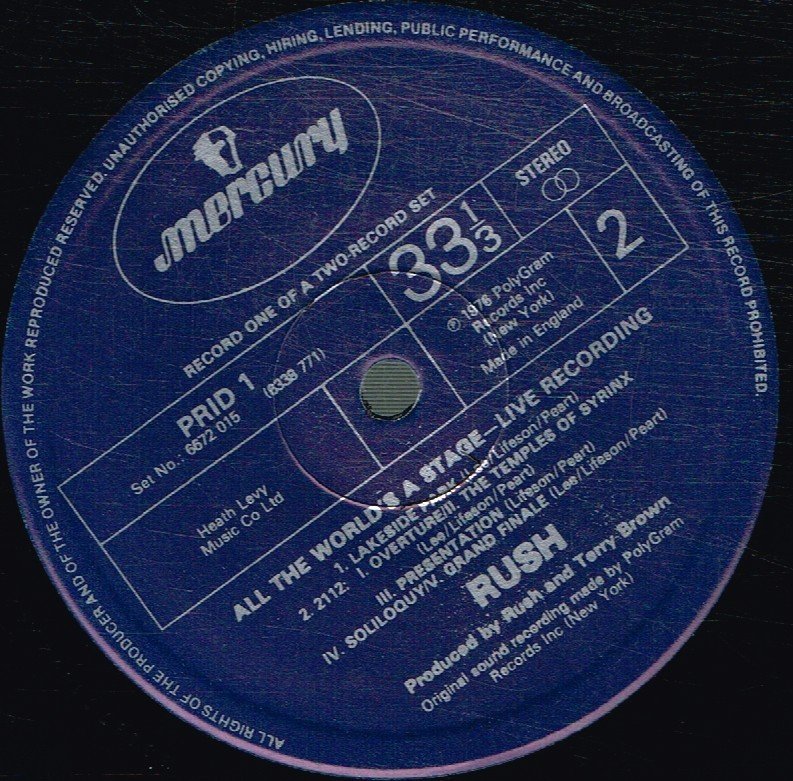 Rush - All The World's A Stage - Double Lp