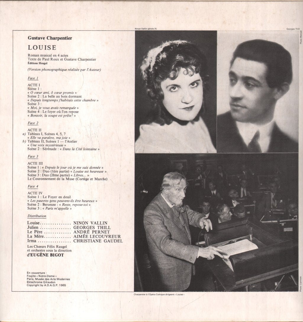 Ninon Vallin / Georges Thill / Aimee Lecouvreur / Andre Pernet / Eugene Bigot - Gustave Charpentier - Louise - Double Lp