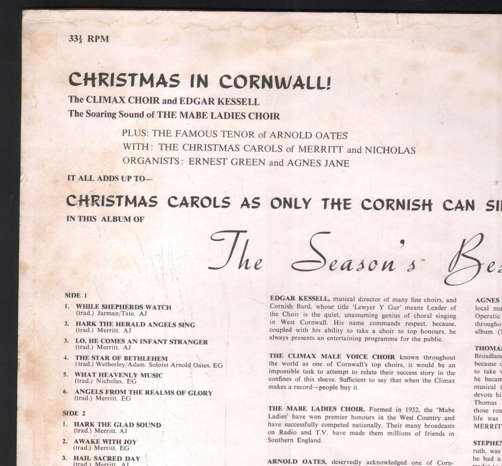 Climax Male Voice Choir / Mabe Ladies Choir - Season's Best - Lp