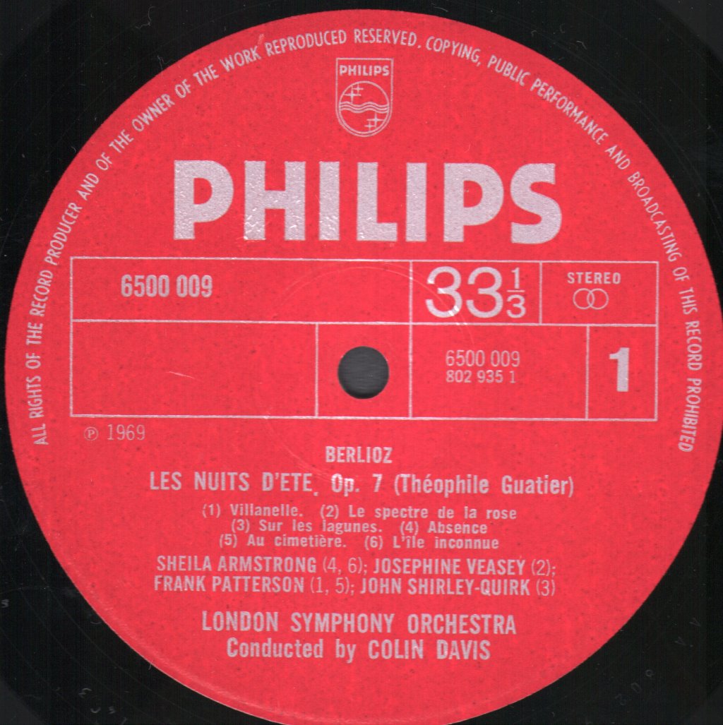 Sheila Armstrong / Josephine Veasey / Frank Patterson / John Shirley-Quirk / Colin Davis - Berlioz - Complete Songs With Orchestra Including "Les Nuits D’Été” - Lp