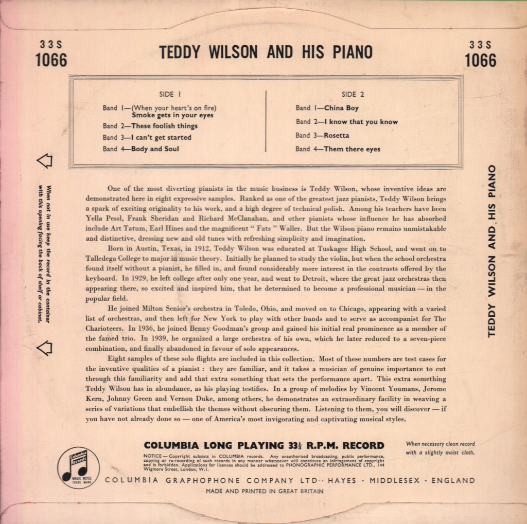 Teddy Wilson - Teddy Wilson And His Piano - Lp