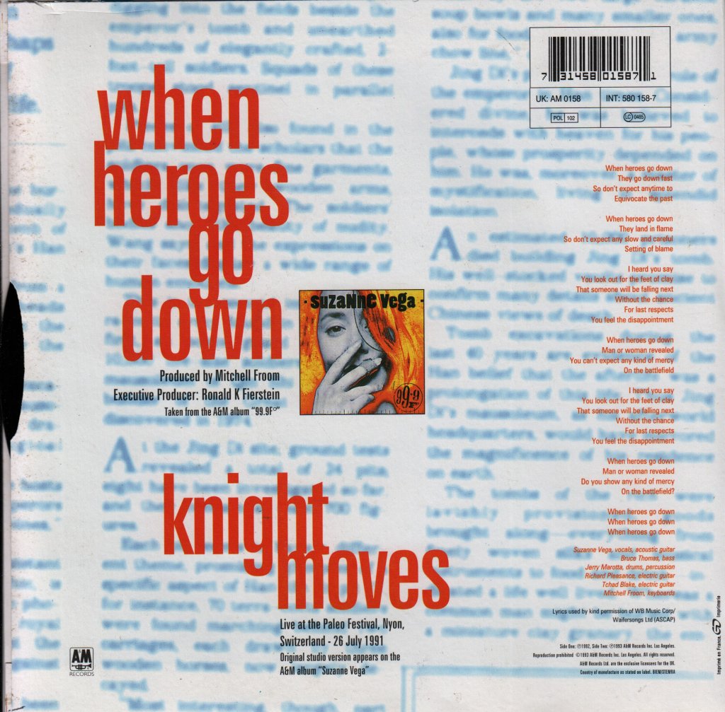 Suzanne Vega - When Heroes Go Down - 7 Inch