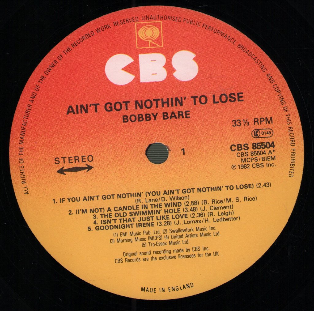Bobby Bare - Ain't Got Nothin' To Lose - Lp