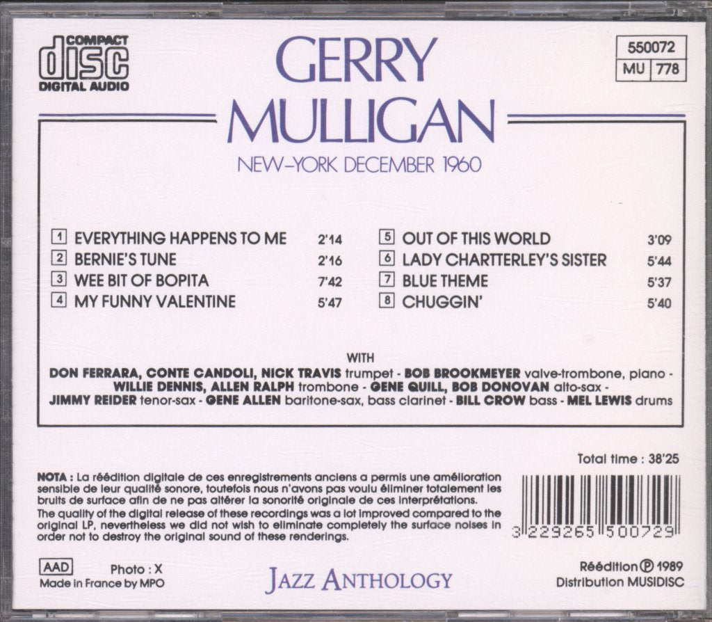 Gerry Mulligan - New-York December 1960 - Cd