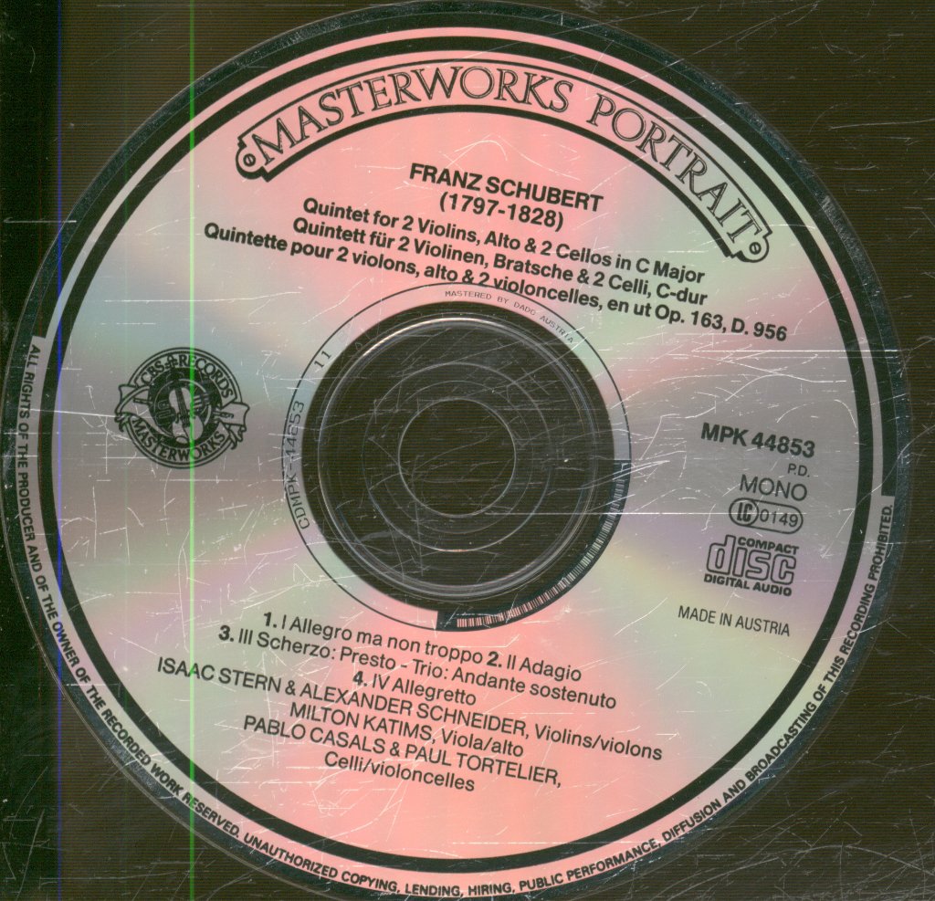 Isaac Stern, Alexander Schneider, Pablo Casals etc - Schubert - Quintet Op. 163 D. 956 - Cd