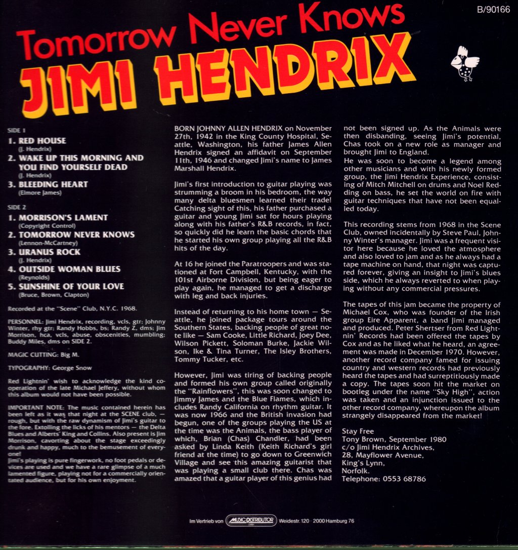 Jimi Hendrix - Tomorrow Never Knows - Lp