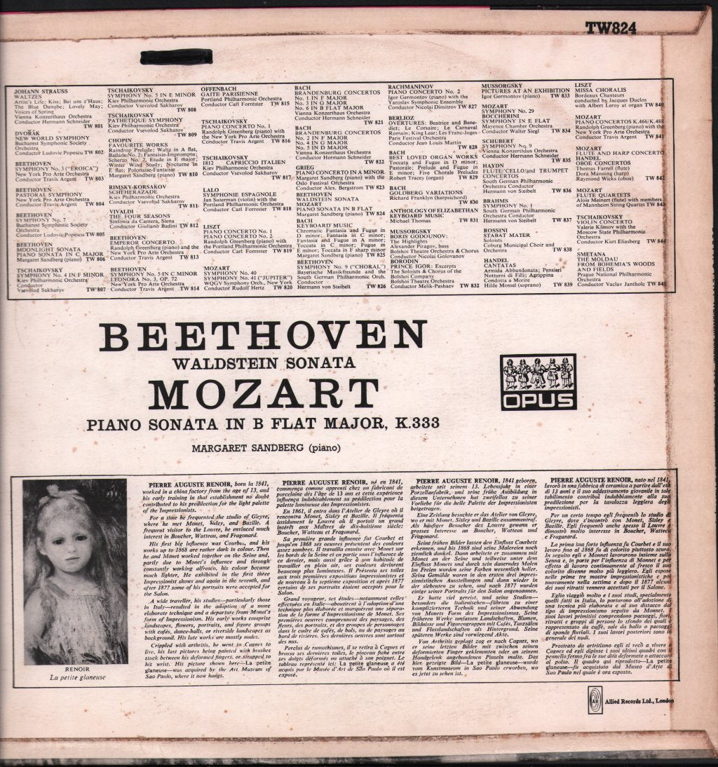 Margaret Sandberg - Beethoven - Waldstein Sonata / Mozart - Piano Sonata In B Flat Major, K.333 - Lp