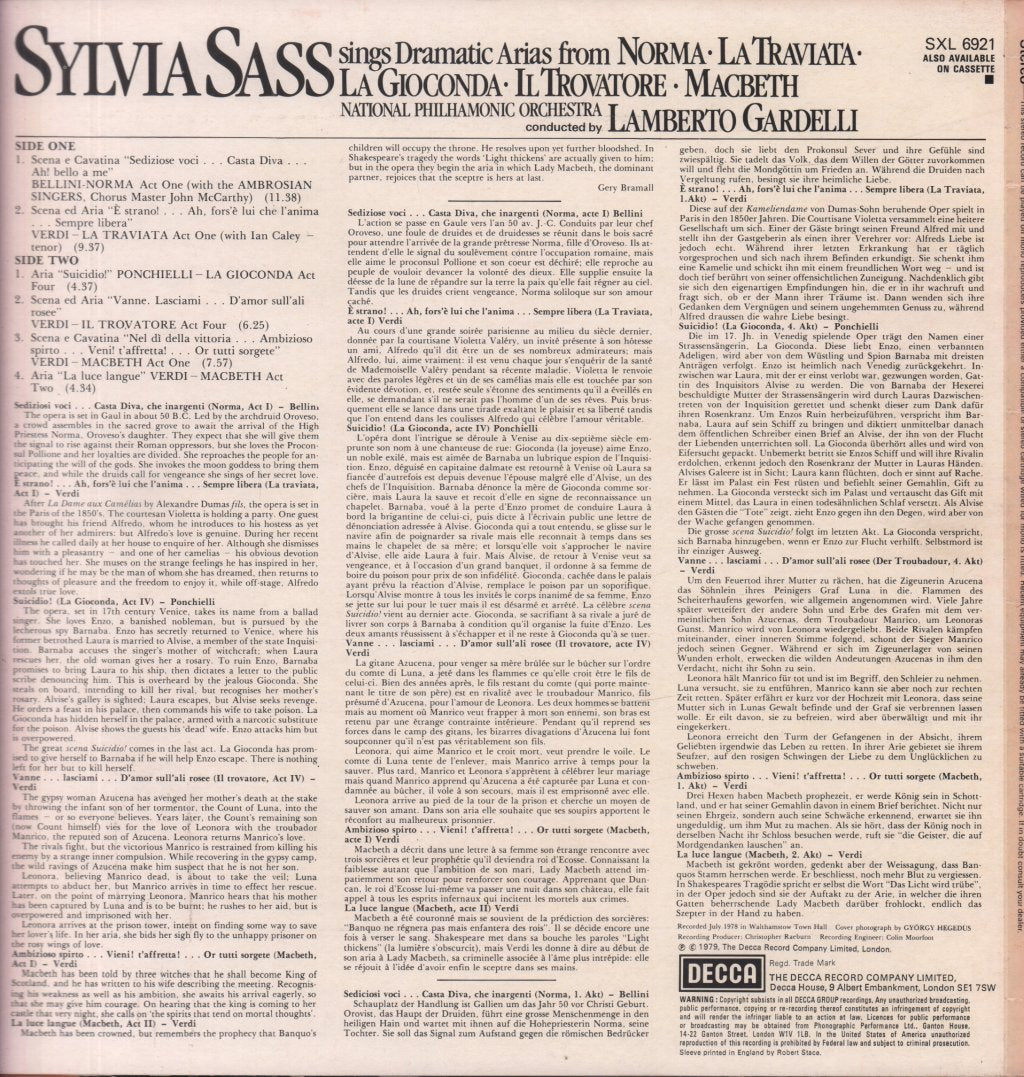 Sylvia Sass / Lamberto Gardelli / National Philharmonic Orchestra - Sings Dramatic Arias - Lp