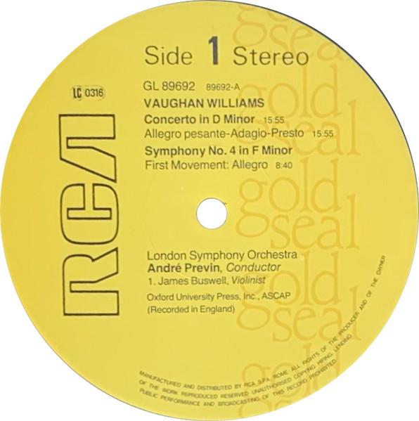 London Symphony Orchestra - vaughan williams symphony No 4 In D Minor / Concerto Academico - Lp