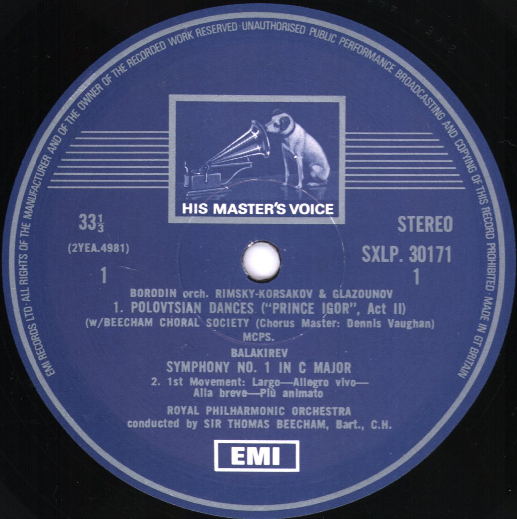 Sir Thomas Beecham / Royal Philharmonic Orchestra / Beecham Choral Society - Borodin - Polovtsian Dances / Balakirev - Symphony No.1 In C Major - Lp