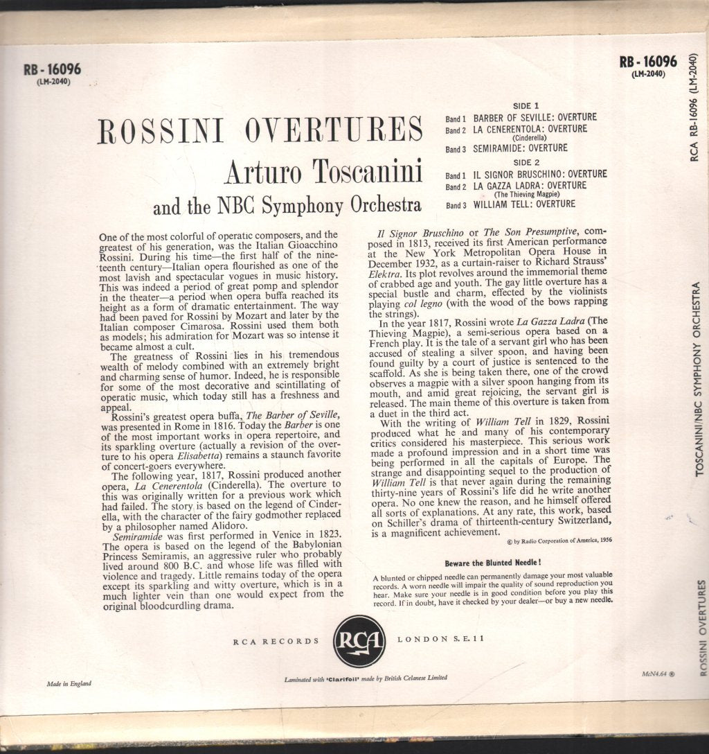Arturo Toscanini / NBC Symphony Orchestra - Rossini Overtures - Lp