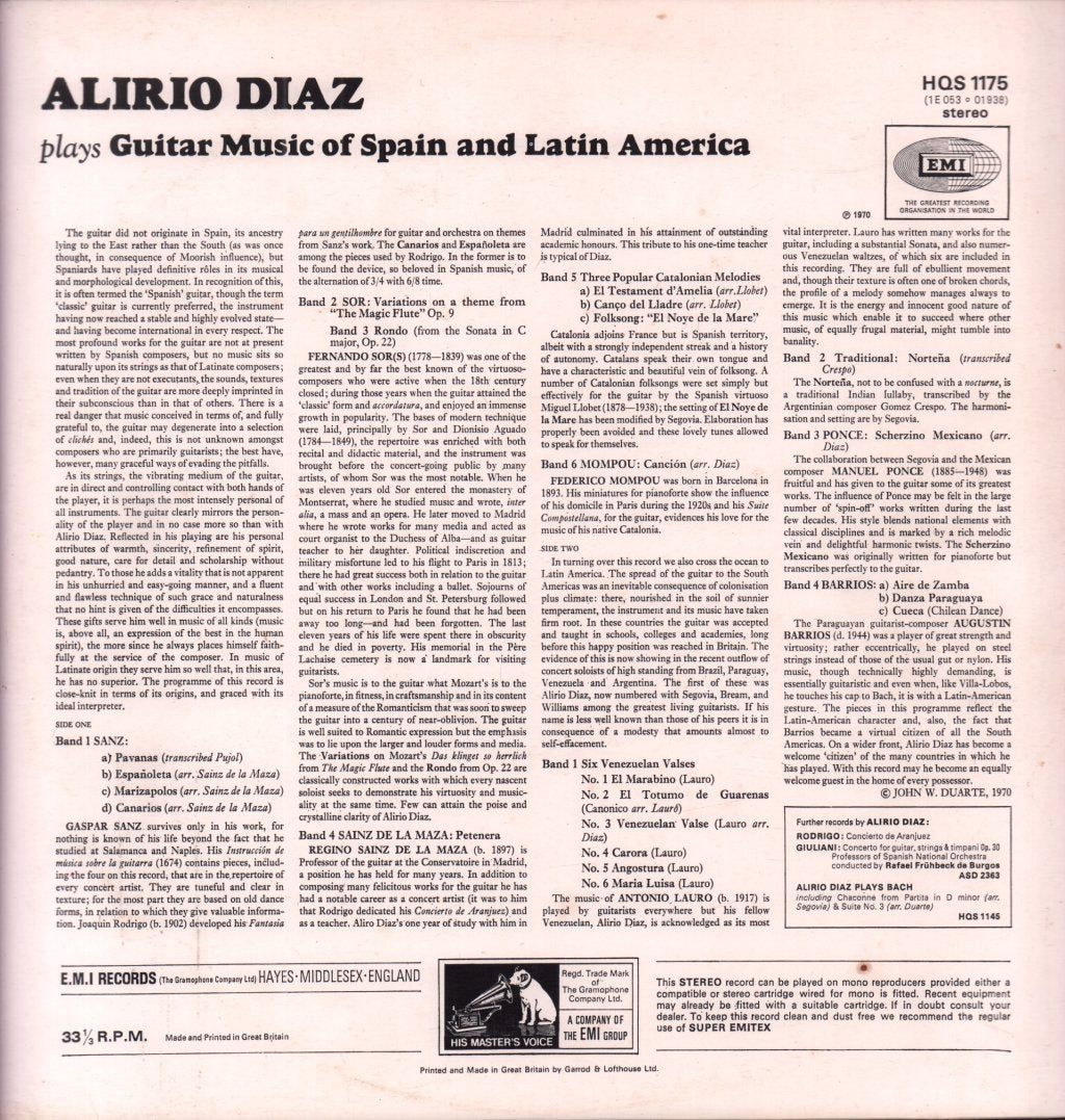 Alirio Diaz - Guitar Music Of Spain And Latin America - Lp