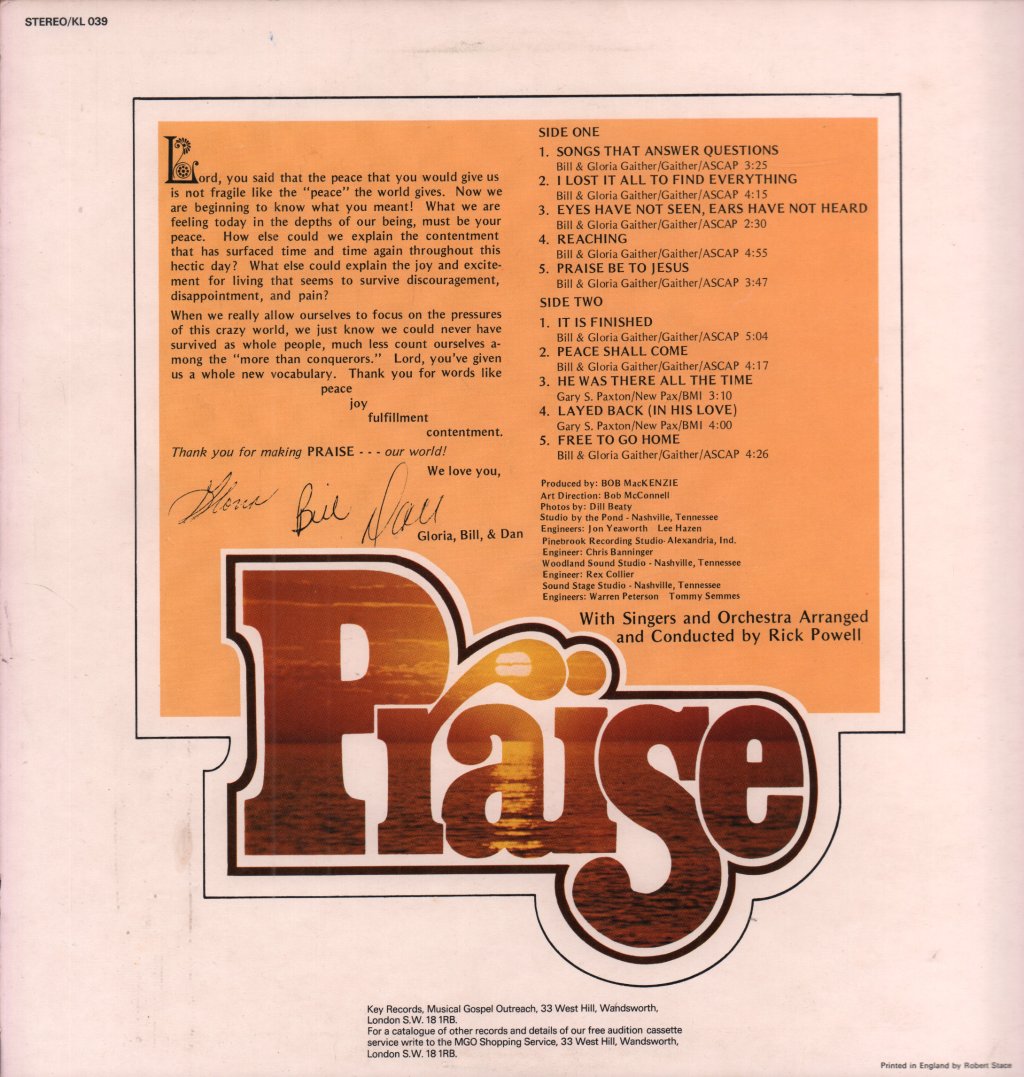 Bill Gaither Trio - Praise - Lp