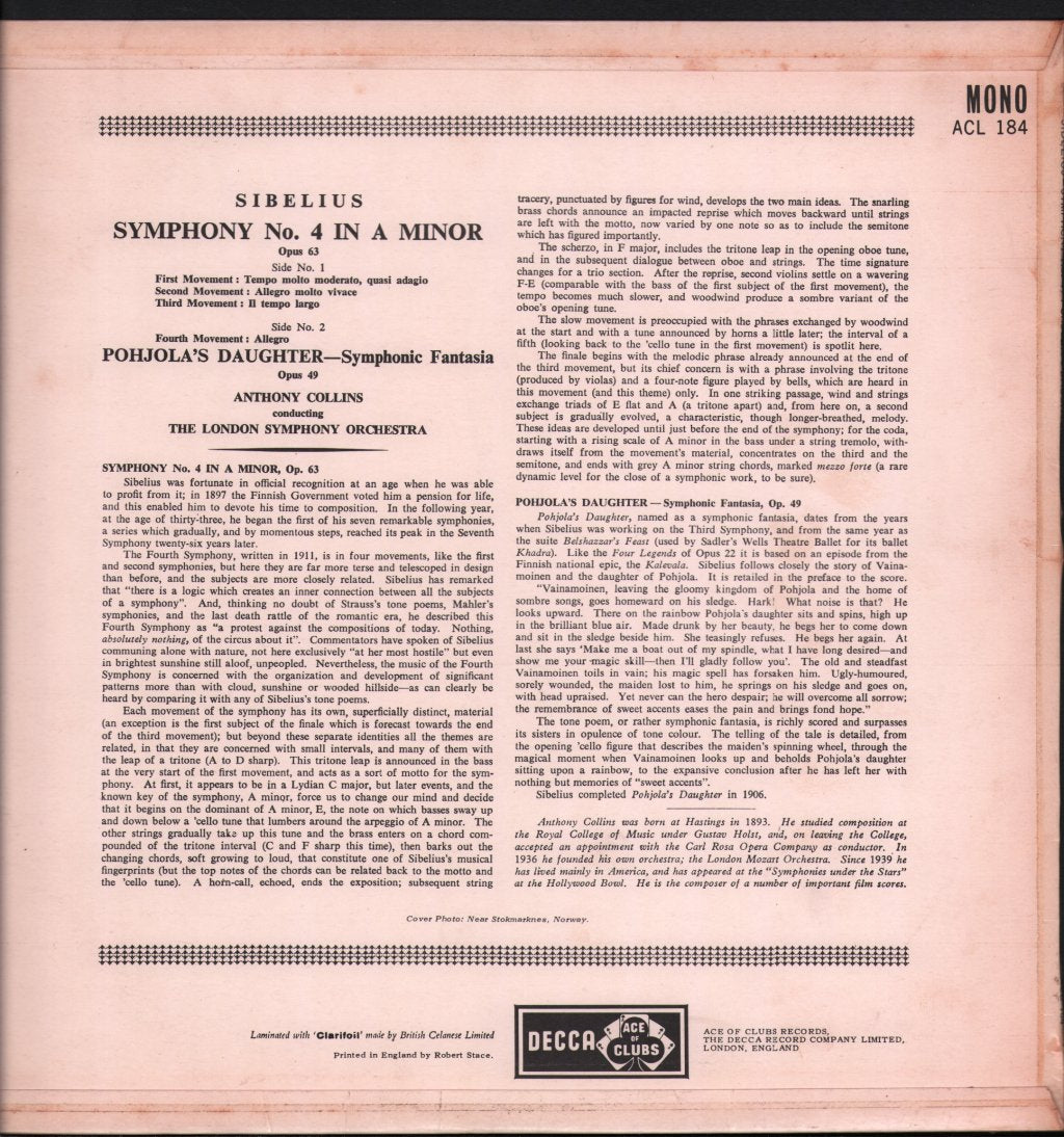 Anthony Collins / London Symphony Orchestra - Sibelius - Symphony No 4 Pohjola's Daughter - Lp