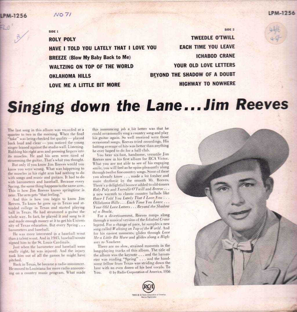Jim Reeves - Singing Down The Lane - Lp