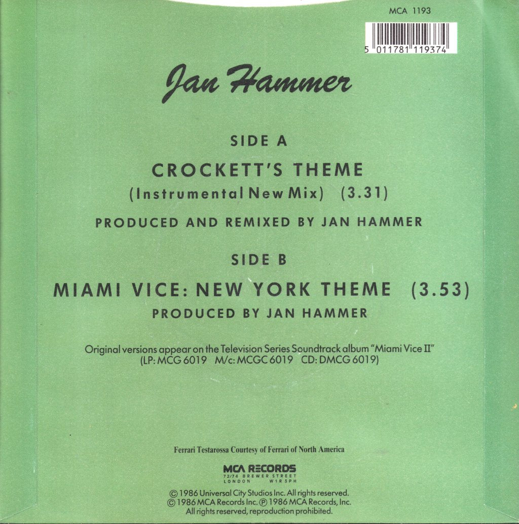 Jan Hammer - Crockett's Theme - 7 Inch