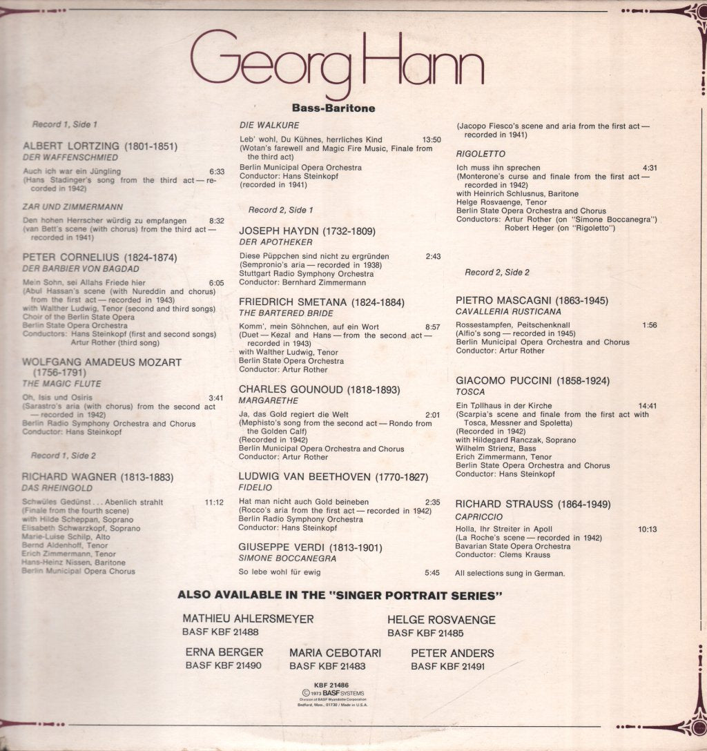 Georg Hann - Historical Performances From The Years 1938-1945 - Lp