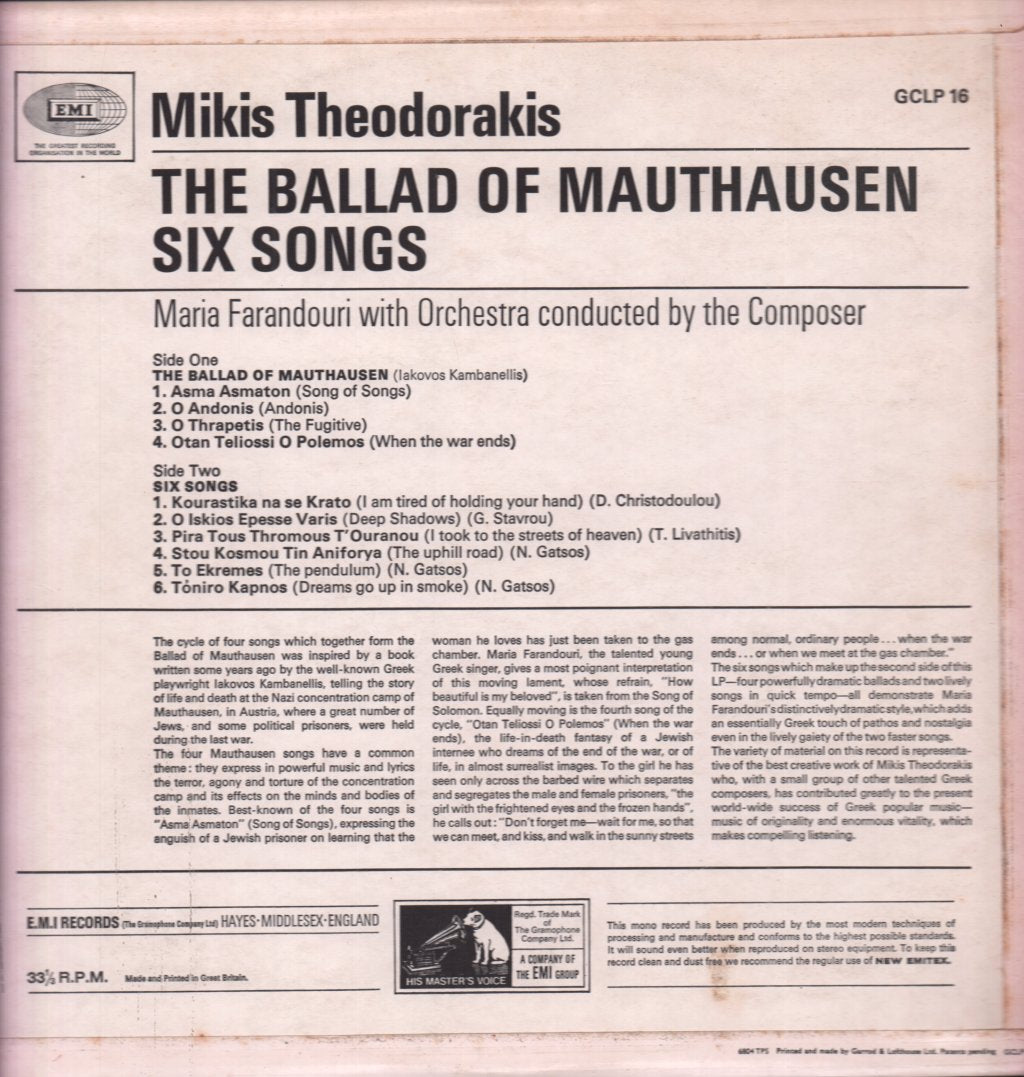 maria farandouri - Ballad Of Mauthausen / Six Songs - Lp