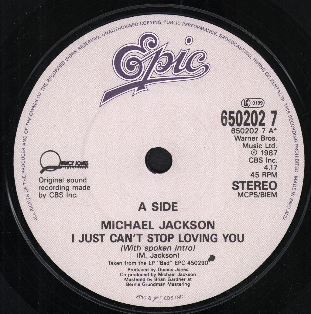 Michael Jackson - I Just Can't Stop Loving You - 7 Inch