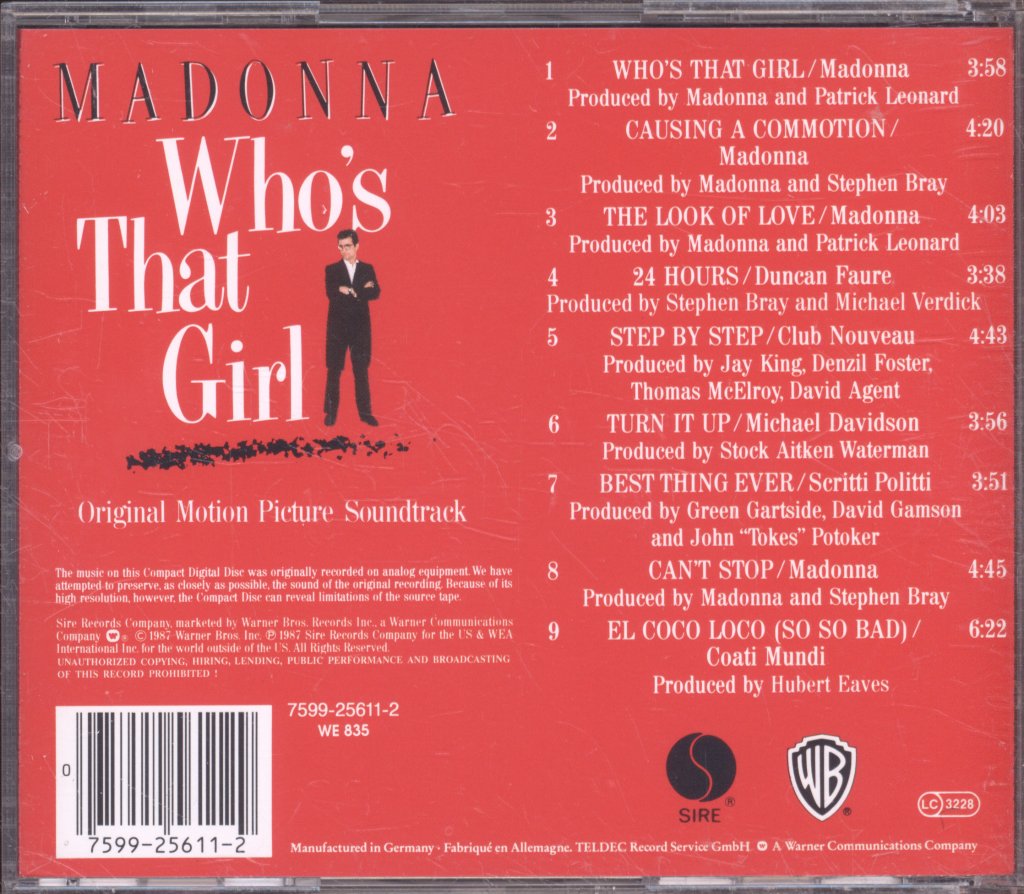 Madonna - Who's That Girl (Original Motion Picture Soundtrack) - Cd
