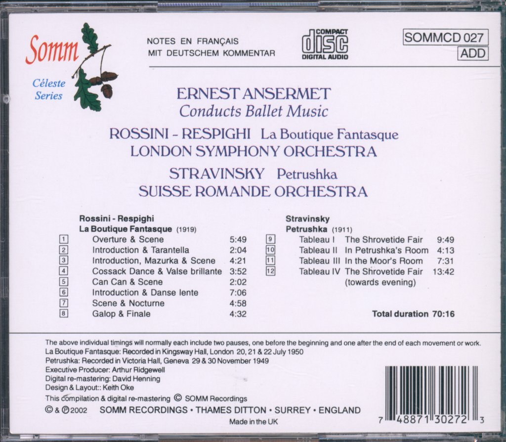 London Symphony Orchestra, Suisse Romande Orchestra, Ernest Ansermet - Ernest Ansermet Conducts Ballet Music - Cd