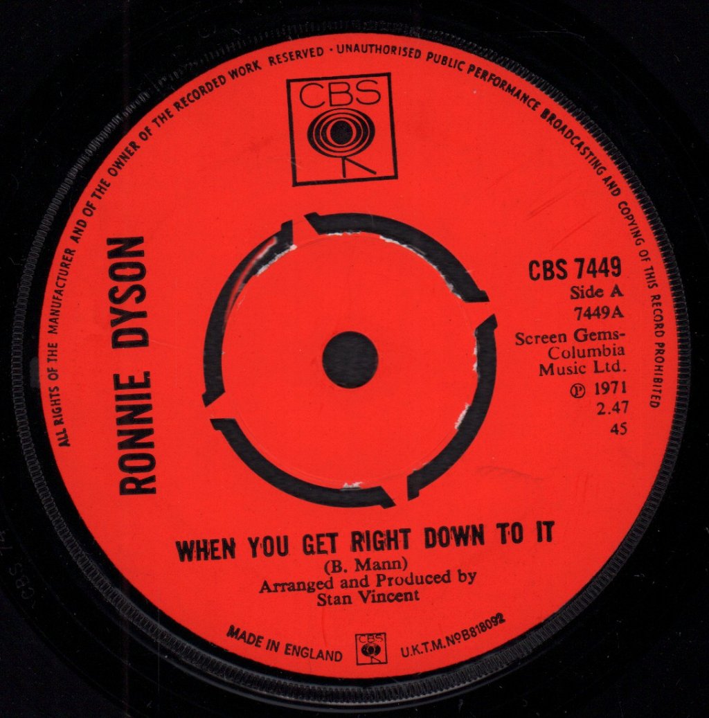 Ronnie Dyson - When You Get Right Down To It - 7 Inch