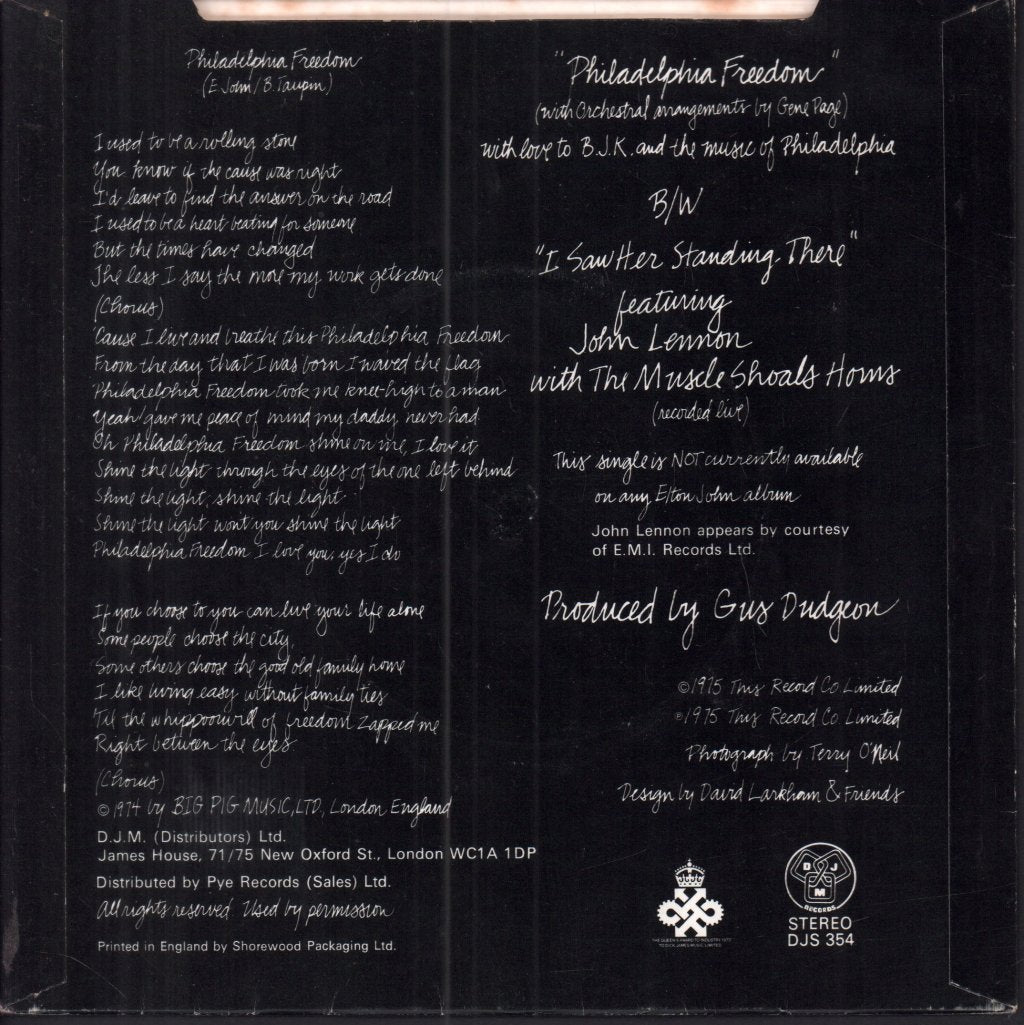 Elton John - Philadelphia Freedom - 7 Inch