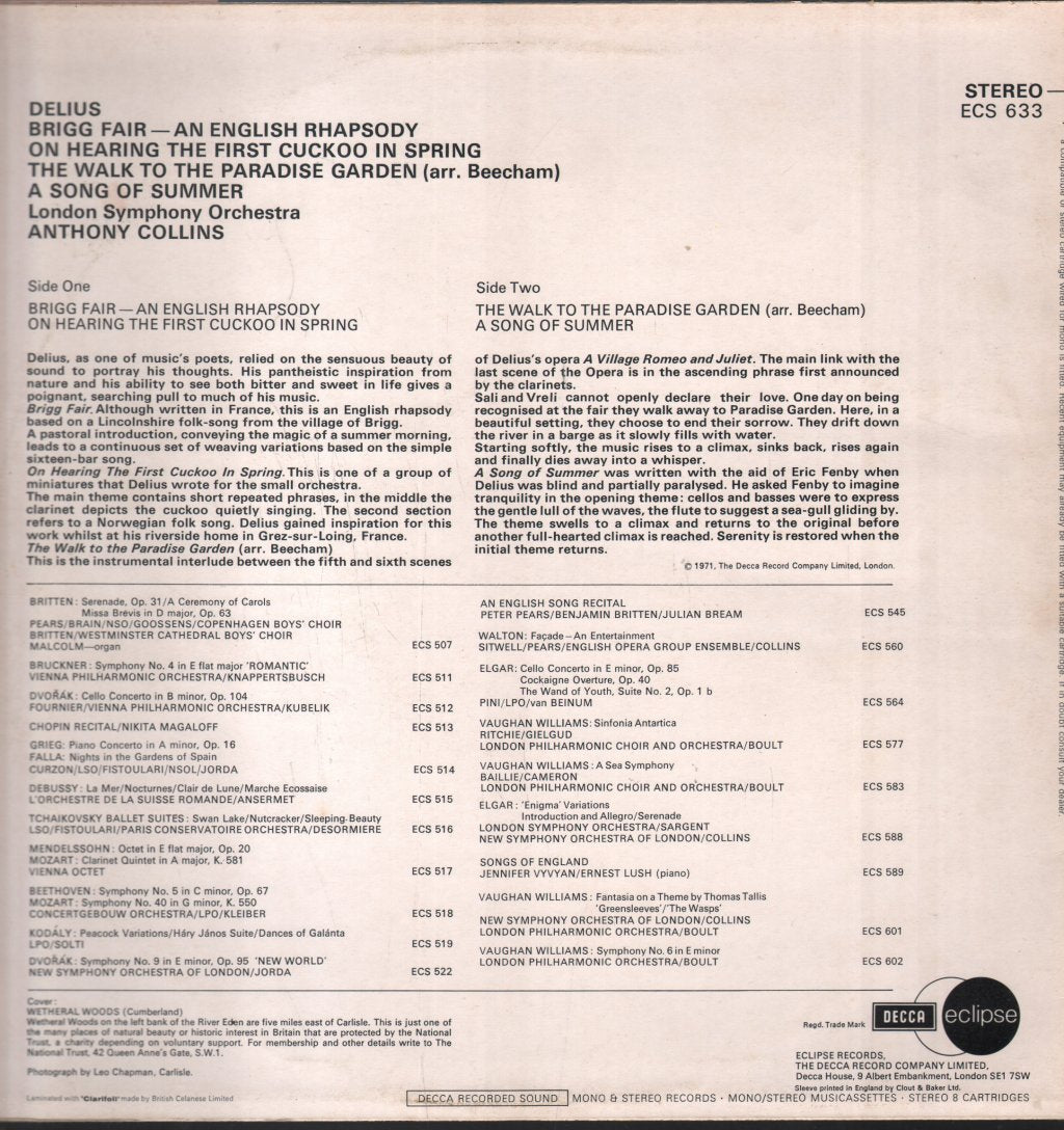 Anthony Collins / London Symphony Orchestra - Delius - Brigg Fair / On Hearing The First Cuckoo - Lp