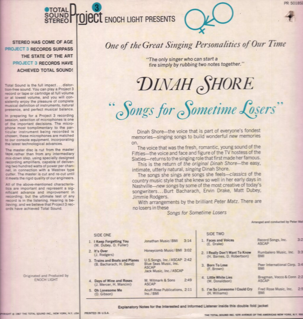 Dinah Shore - Songs For Sometime Losers - Lp