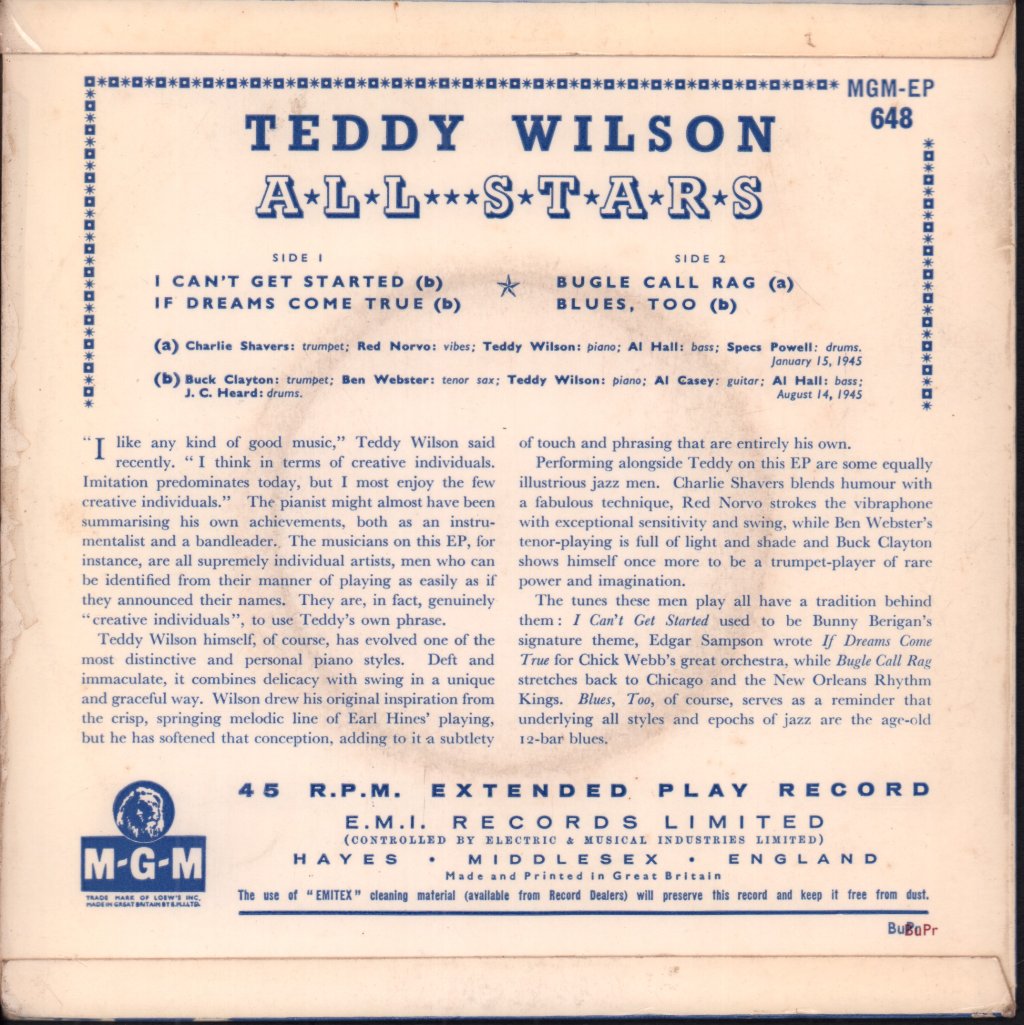 Teddy Wilson - All Stars - 7 Inch