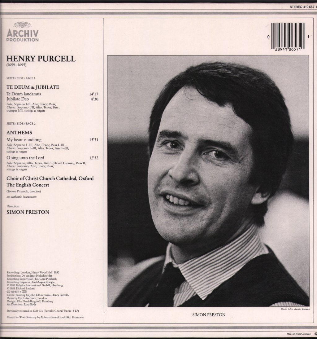 Simon Preston / Choir Of Christ Church Cathedral, Oxford / English Concert / Trevor Pinnock - Henry Purcell - Te Deum / Anthems - Lp