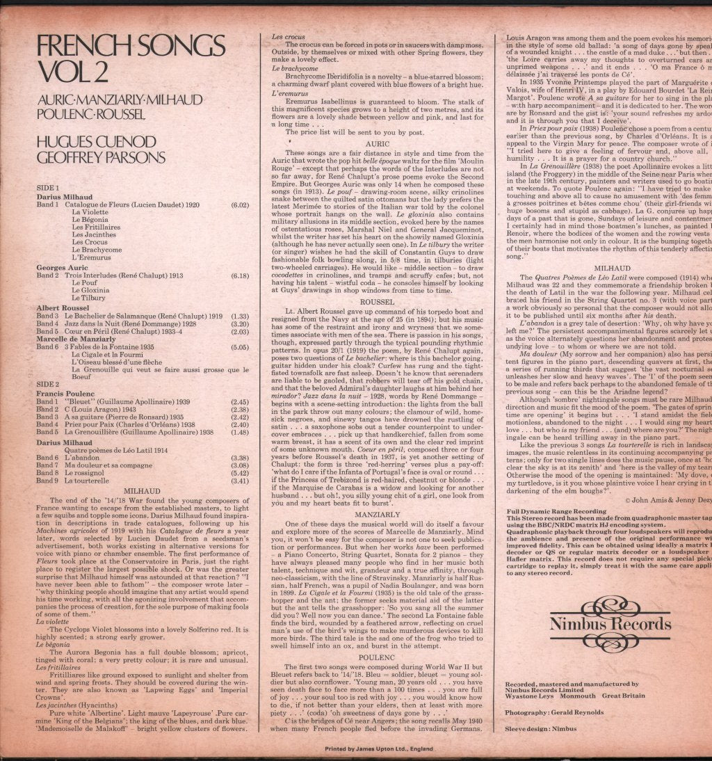 Hugues Cuenod / Geoffrey Parsons - French Songs Vol 2 - Lp