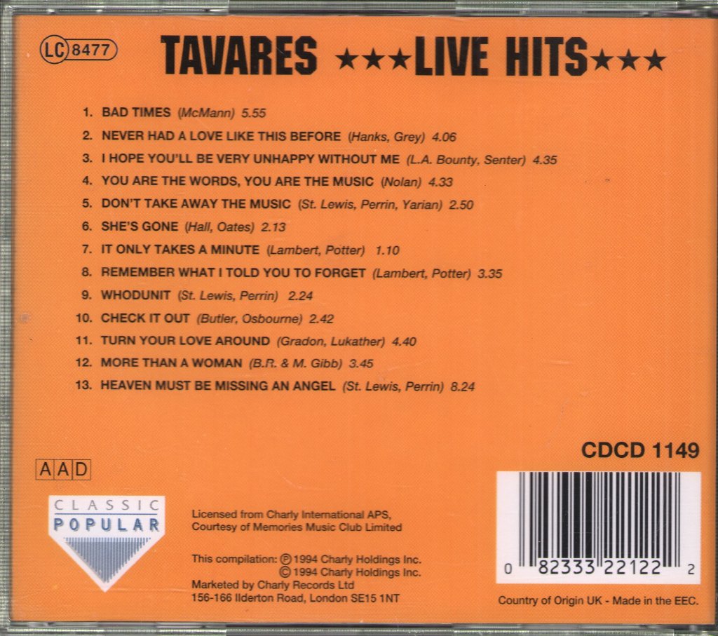 Tavares - Live Hits - Cd