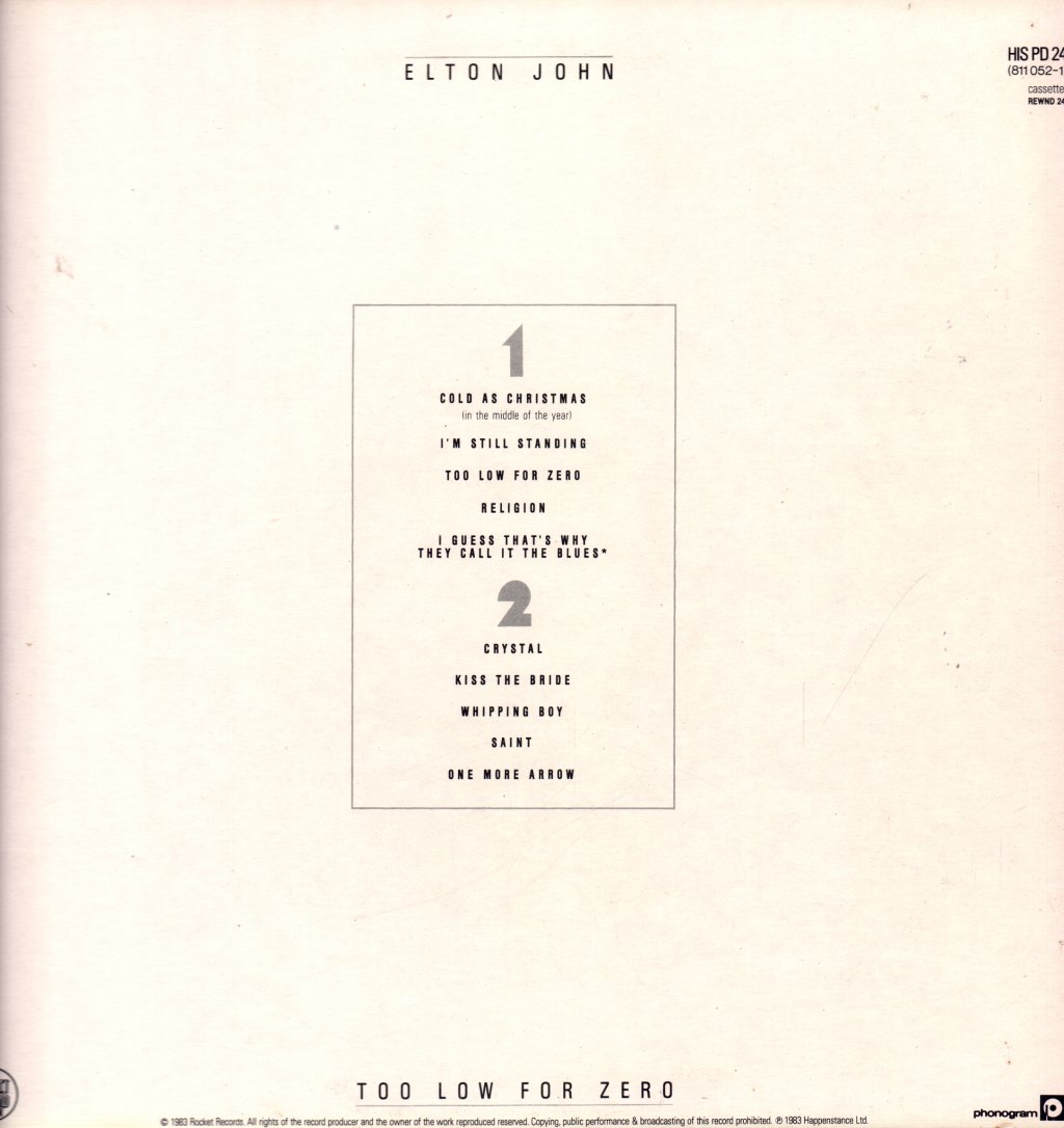 Elton John - Too Low For Zero - Lp